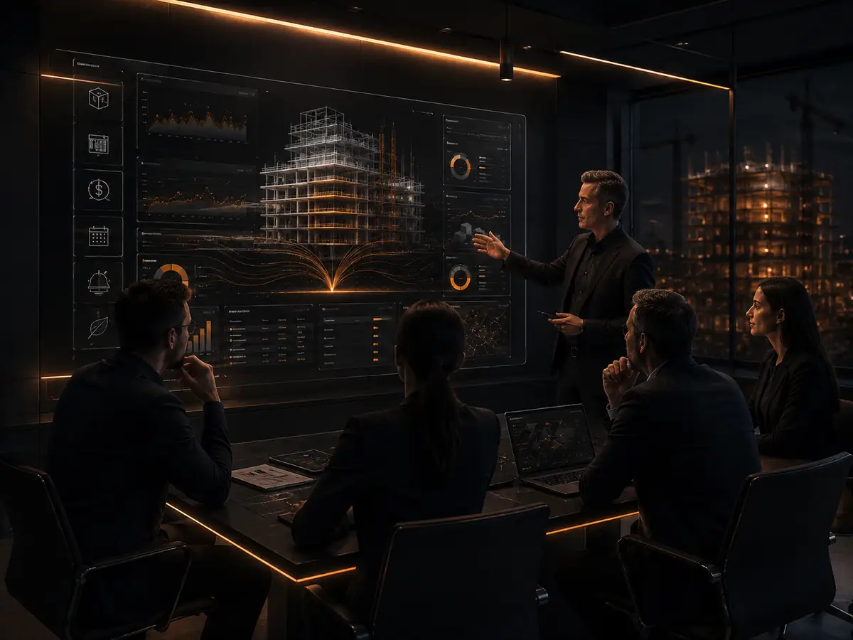 Equipe analisando painel estratégico da GERO